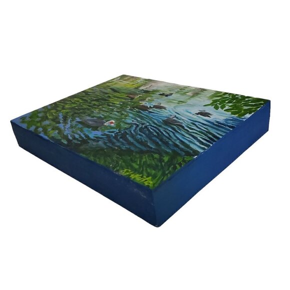 “Duck Pond“ Original oil painting on Cradled Wood Panel 10"w x 8"h x 1.5"d - Picture 6 of 8